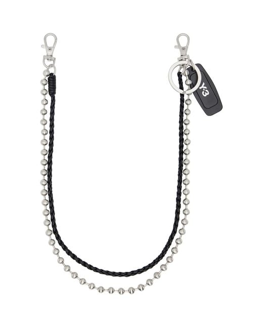 Y-3 Black Braided Leather & Ball Chain Keychain for men