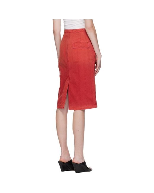 Willy Chavarria Red Workwear Zipped Denim Midi Skirt
