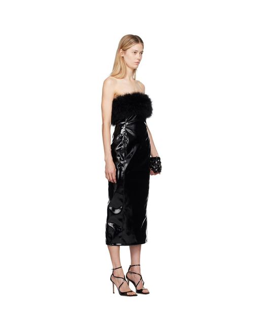 Blumarine Black Marabou Feather Faux-leather Midi Dress
