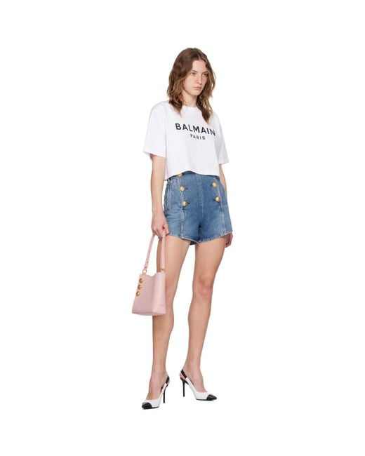 Balmain Pink Emblème Grained Calfskin Shoulder Bag