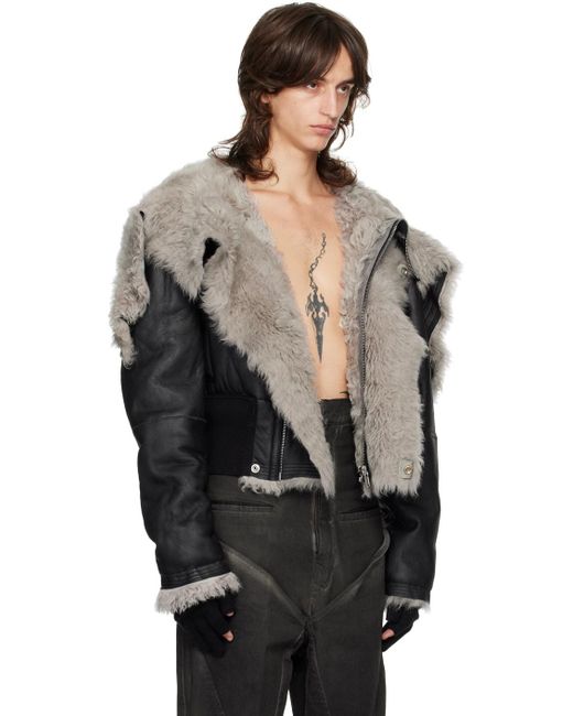 Rick Owens Porterville Cropped Alice Shearling Parka in Black for