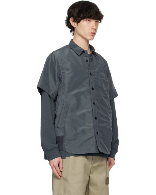 Sacai Blue Nylon Twill Shirt for men