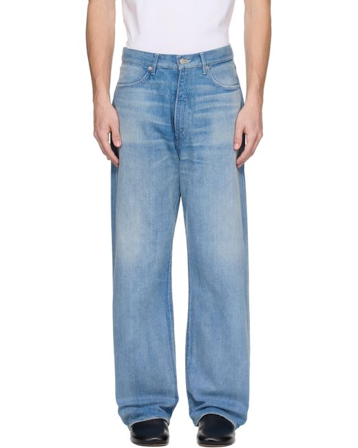 Auralee Blue Selvedge Faded Light Jeans for men