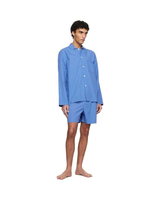Tekla Blue Poplin Pyjama Shorts for men