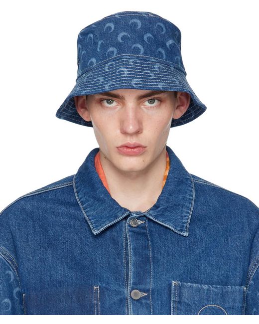 MARINE SERRE Blue Regenerated Deadstock Denim Bucket Hat for men
