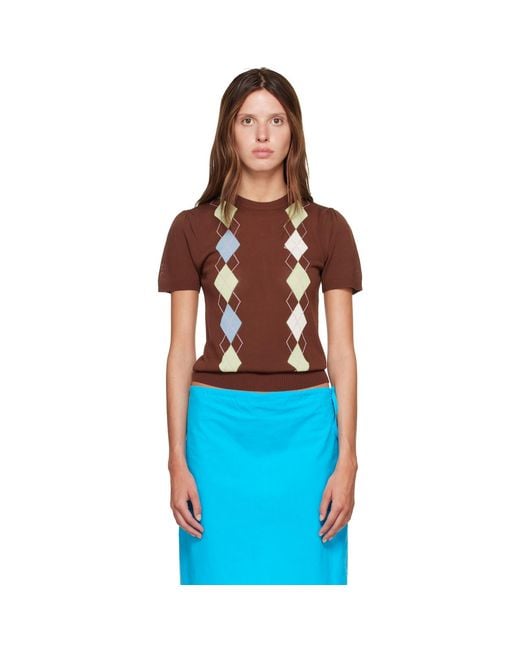 Ganni Blue Argyle T-Shirt