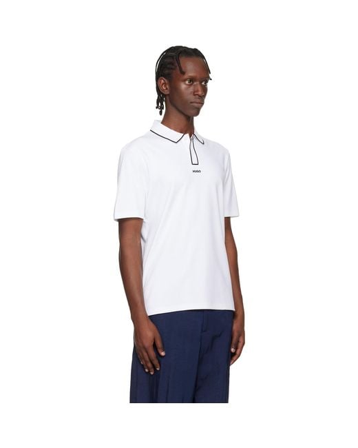 HUGO White Cotton-Jersey Contrast Edges Polo for men