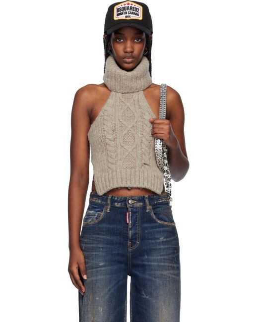 DSquared² Blue Dsqua2 Beige Wool Alpaca Cable Stitch Knit Vest