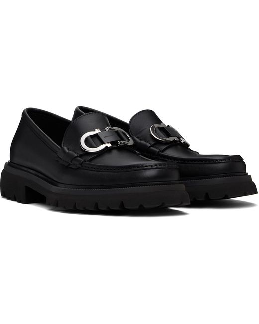 Ferragamo Black Gancini Ornament Loafers for men