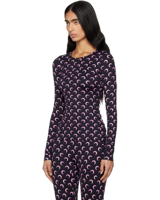 MARINE SERRE Blue Recycled Moon Jersey Long Sleeve T-Shirt