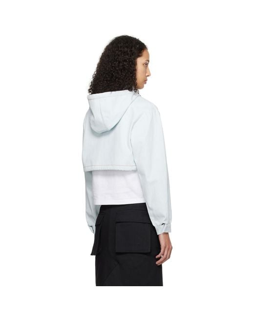 we11done White Blue Cropped Denim Hoodie
