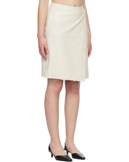 Loulou de Saison Natural Off- Gora Ostrich-Effect Wrap Leather Midi Skirt