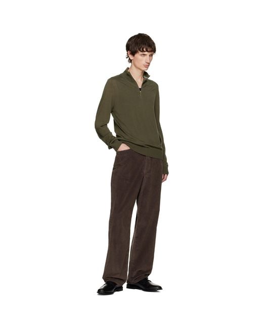 Paul Smith Green Khaki Merino Wool Half-Zip Sweater for men