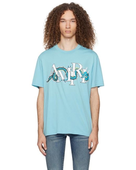 Amiri Blue Light T-Shirt With Dragon Logo Print for men