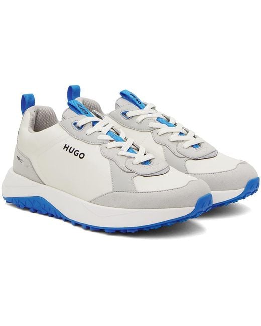 HUGO Black Off-white & Gray Mixed Material Sneakers for men