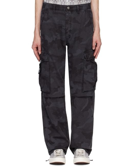 Ksubi Black Camouflage Ripstop Cargo Pants for men