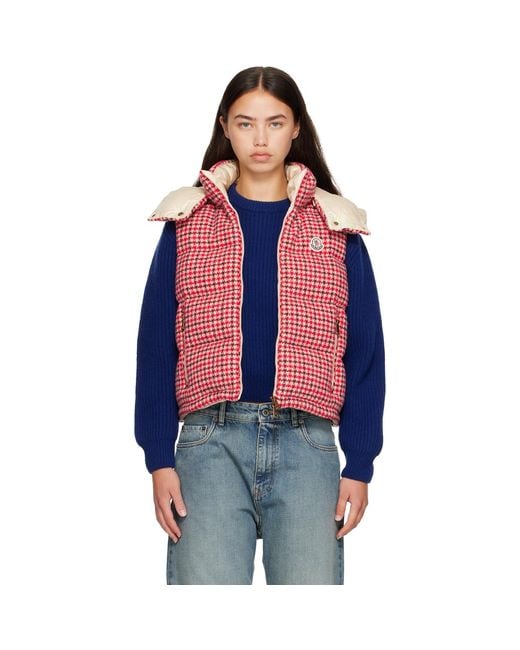 Moncler Blue Niverolle Houndstooth Wool Blend Down Vest
