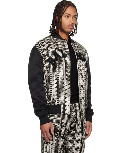 Balmain Black Off- Monogrammed Varsity Jacket for men