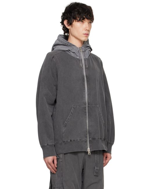 Sacai Gray Garment Dye Cotton Jersey Hoodie for men