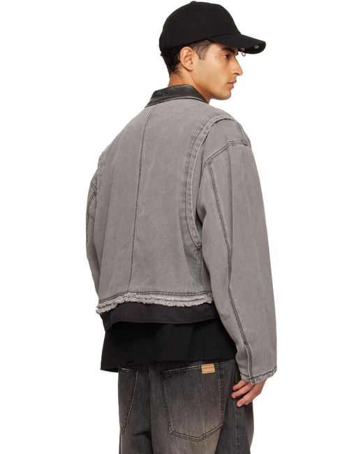 we11done Gray Cut-Out Work Jacket for men