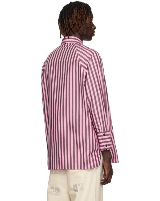 Ganni Red Pink & Brown Striped Shirt for men