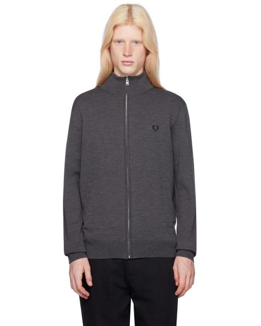 Fred Perry Black Gray Classic Zip Through Cardigan for men