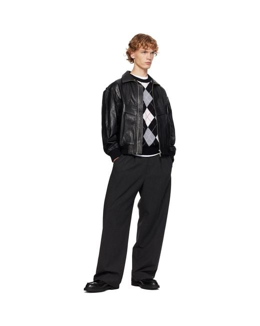 DUNST Black Stand Collared Leather Jacket for men