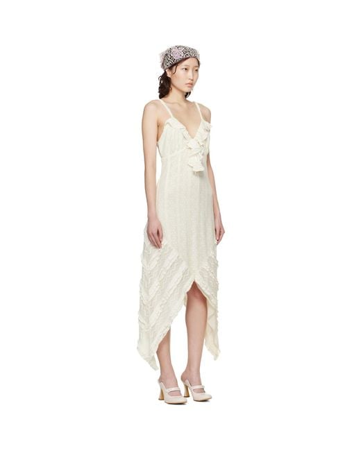 Anna Sui Black Off- Floral Ruffle Stretch Lace Handkerchief Midi Dress