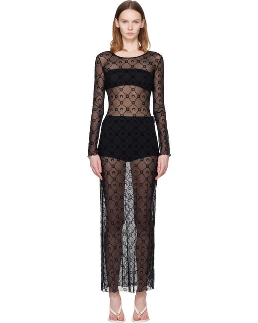 MARINE SERRE Black Moonogram Mesh Flock Ls Crewneck Maxi Dress