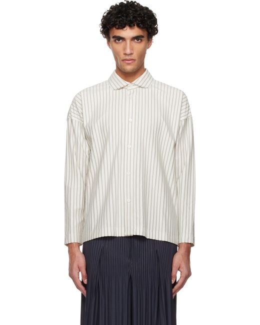Homme Plissé Issey Miyake Men's White Stripe Jersey Shirt
