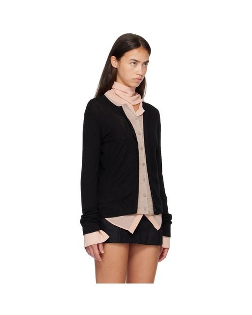 Acne Black Layered Silk-Wool Cardigan