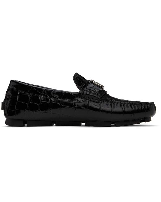 Flâneurs de conduite noirs en cuir gaufré façon croco Versace pour homme en coloris Black