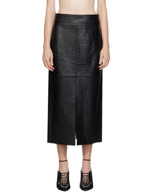 Helmut Lang Black Embossed Leather Midi Skirt