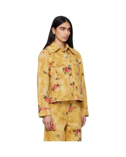 Ganni Orange Printed Denim Jacket