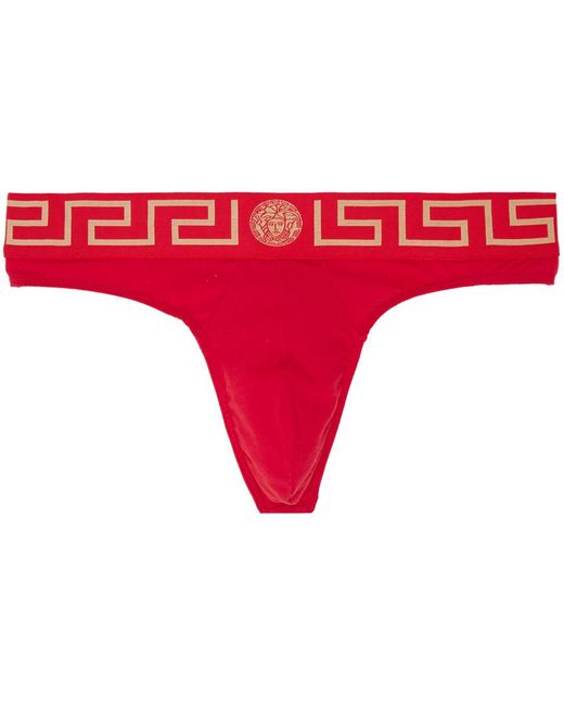 String rouge à taille à motif à clé grecque Versace pour homme en coloris Red