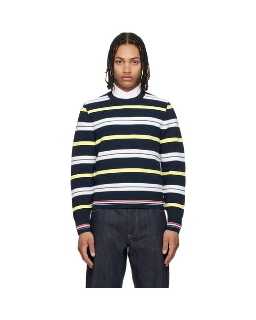 Thom Browne Black Variegated Rep Stripe Ottoman Stitch Crew Neck Sweater for men