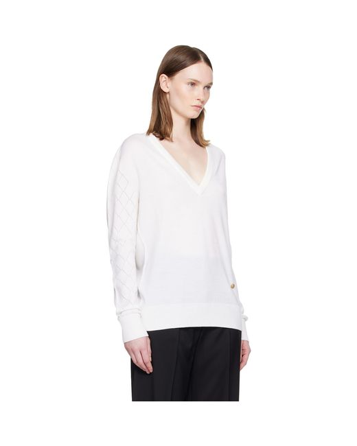 Balmain White V-Neck Light Sweater