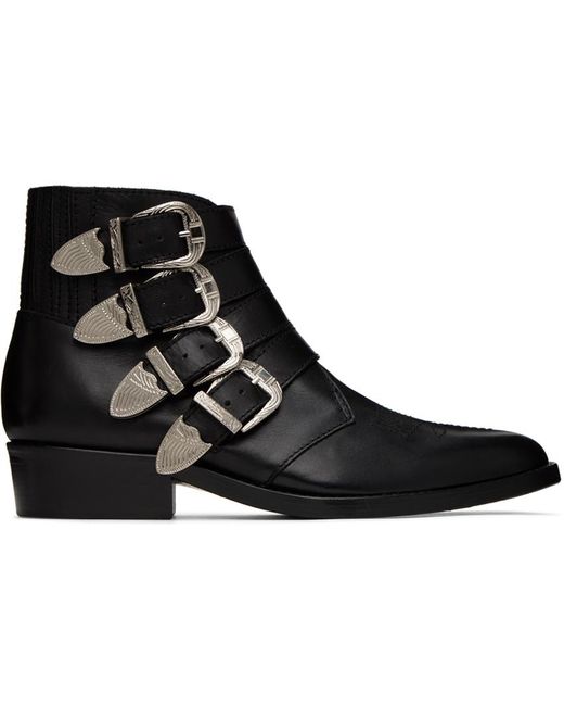 Toga Virilis Black Embellished Buckle Cowboy Boots for men