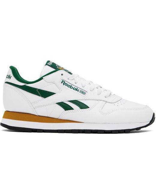 Reebok Black White & Green Classic Leather Sneakers for men