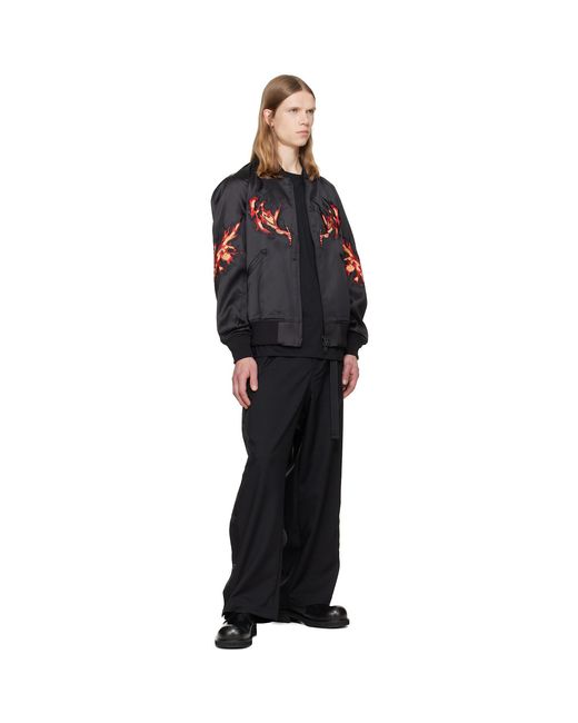 Y-3 Black Embroidered Graphic Satin Souvenir Jacket for men