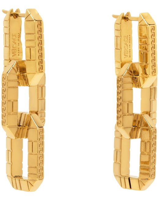 Versace Metallic Gold Greca Quilting Drop Earrings