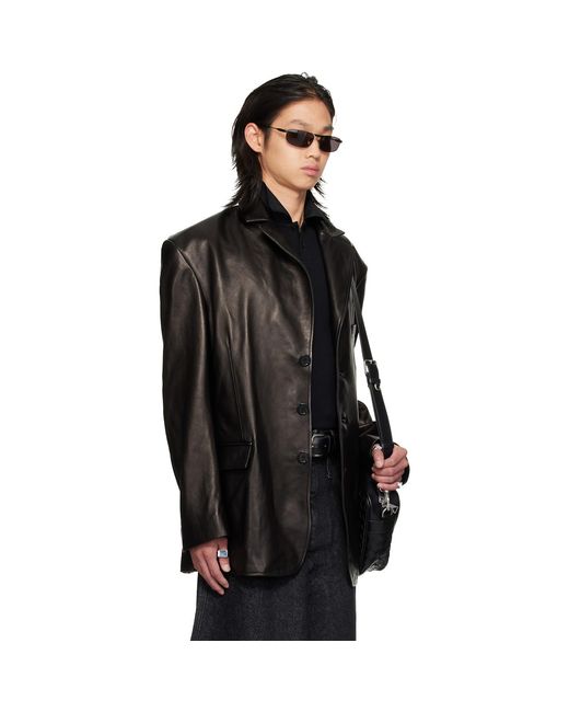 Lu'u Dan Black Oversized Tailored Leather Suit Jacket for men