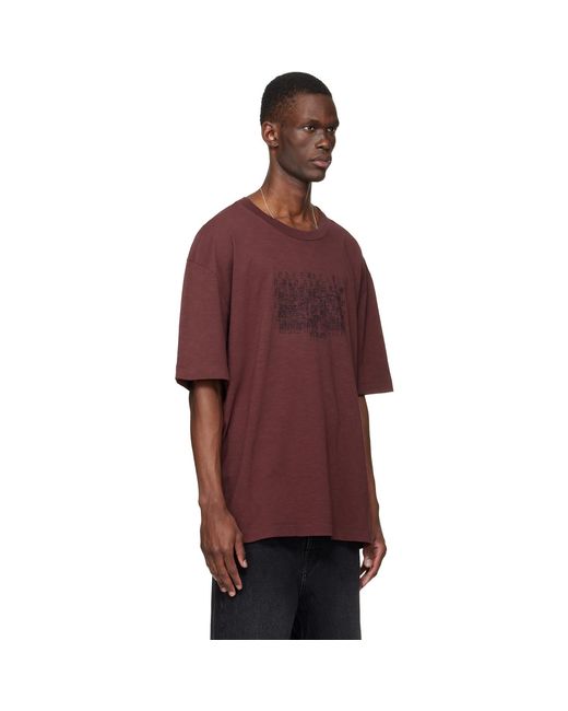 Maison Margiela Burgundy Embroidered Logo T-Shirt for men