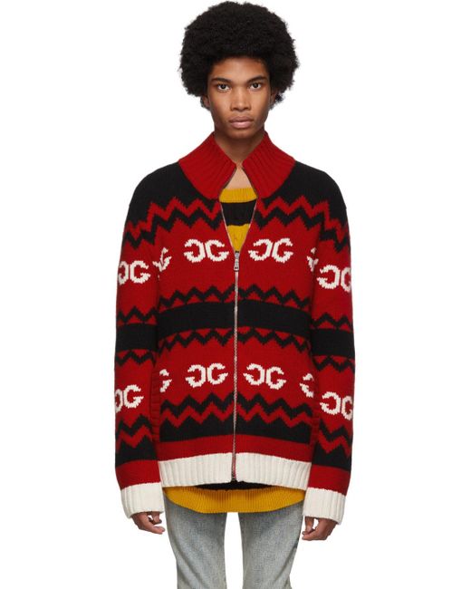 Gucci Red Wool Mirro gg Zip-up Sweater for men
