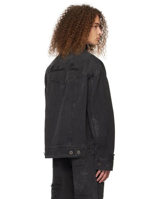 Balmain Black Distressed Denim Jacket for men