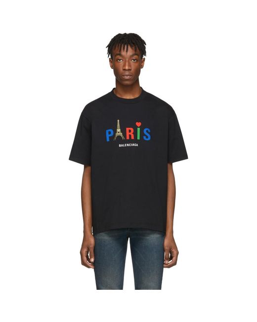 T-shirt noir Paris Love Balenciaga pour homme en coloris Black