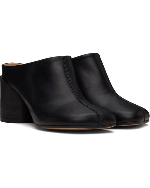 MM6 by Maison Martin Margiela Black Shiny Vegetable Tanned Leather Anatomic Mules