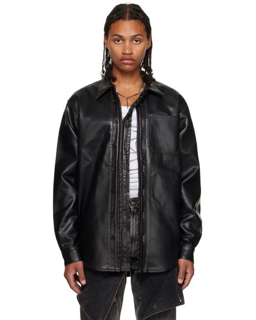 Y. Project Black Hook-eye Faux-leather Shirt for men