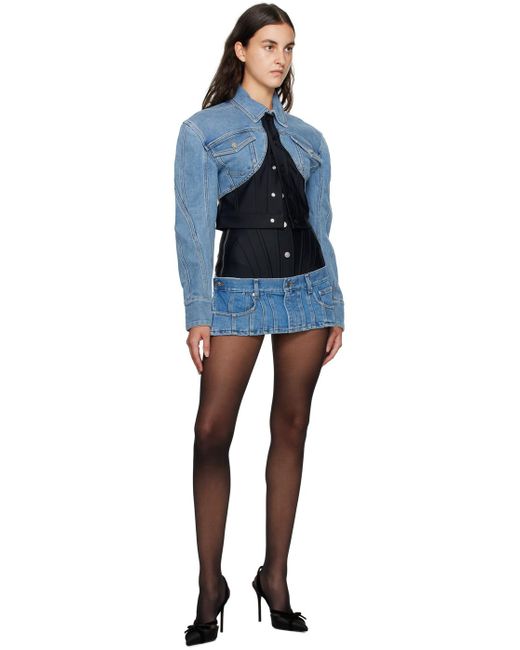 Mugler Black & Blue Paneled Denim Miniskirt