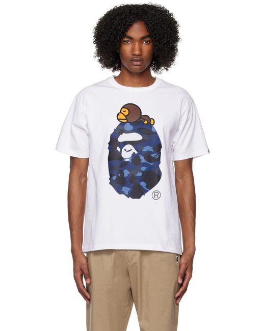 A Bathing Ape Blue White Color Camo Milo On Big Ape T-shirt for men